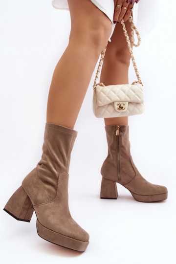 Botas de mujer Adelles beige con tacón ancho y plataforma 2