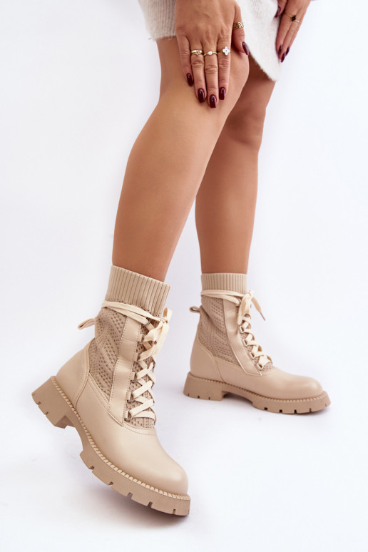 Botines Gentiana marfil con cordones