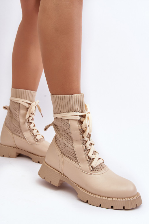 Botines Gentiana marfil con cordones