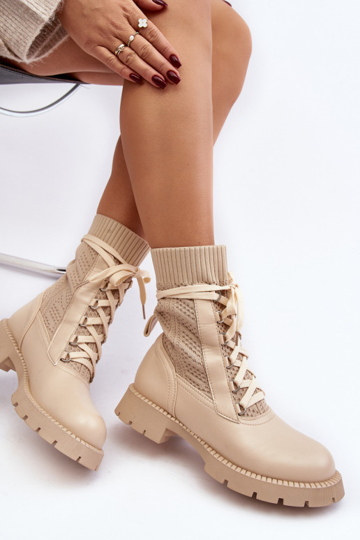 Botines Gentiana marfil con cordones