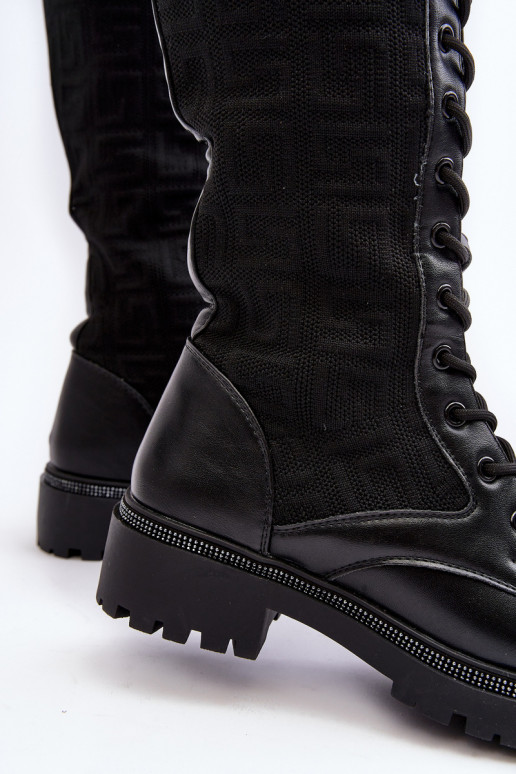 Botas de mujer con cordones y elástico en la parte superior en color negro Virxinia