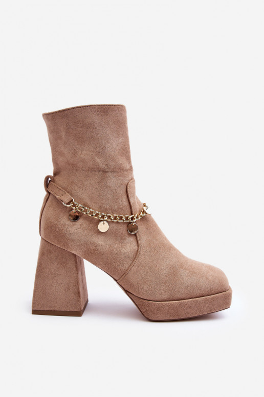 Botas de tacón con cadenas beige Tiselo