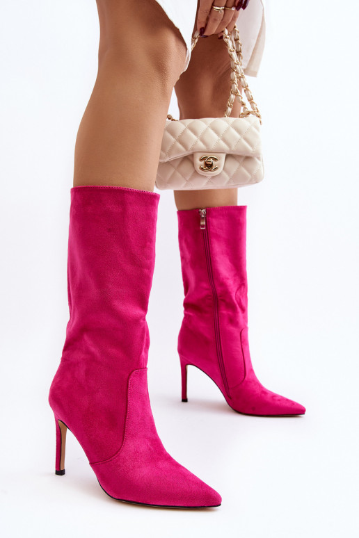 botas largas con tacón fino en color rosa Odetteia