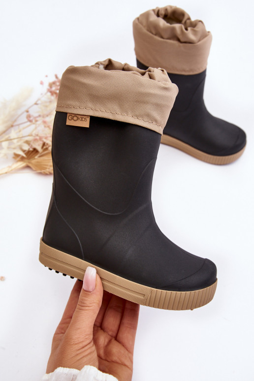 Botas de goma infantiles con calefacción Snow Wave Gokids 981 Negro y beige