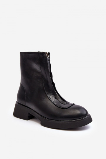 Botas de tacón ancho con cremalleras en color negro Elkasa