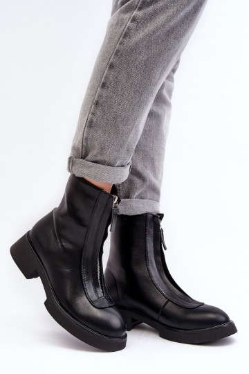 Botas de tacón ancho con cremalleras en color negro Elkasa 2