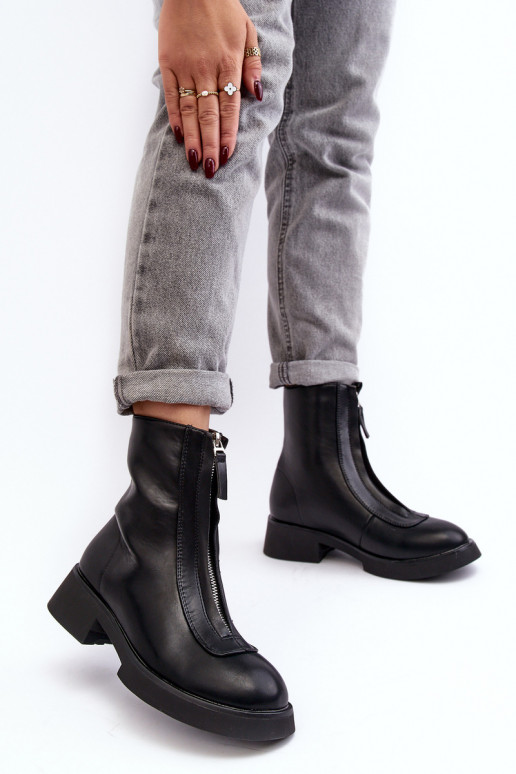 Botas de tacón ancho con cremalleras en color negro Elkasa Botas de tacón ancho con cremalleras en color negro Elkasa