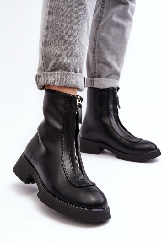 Botas de tacón ancho con cremalleras en color negro Elkasa Botas de tacón ancho con cremalleras en color negro Elkasa