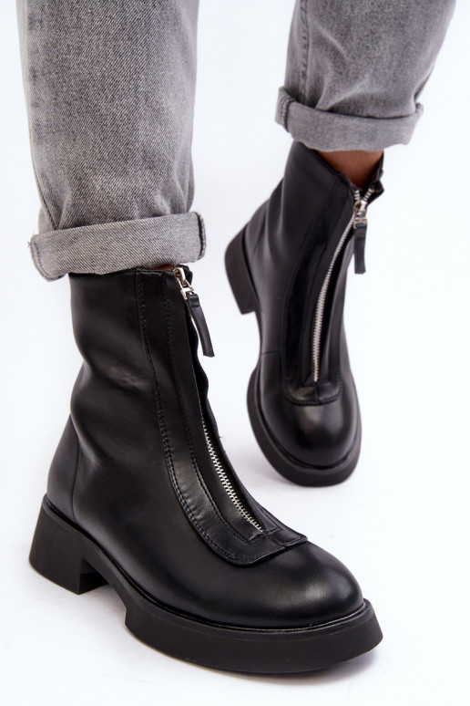 Botas de tacón ancho con cremalleras en color negro Elkasa Botas de tacón ancho con cremalleras en color negro Elkasa