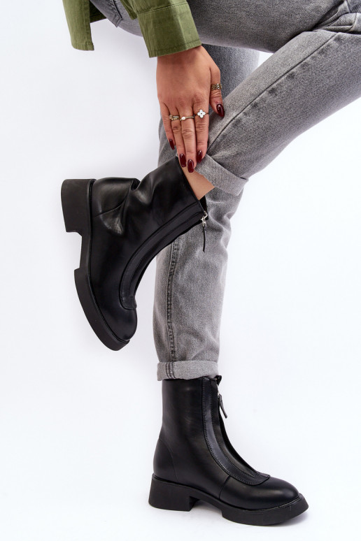 Botas de tacón ancho con cremalleras en color negro Elkasa Botas de tacón ancho con cremalleras en color negro Elkasa