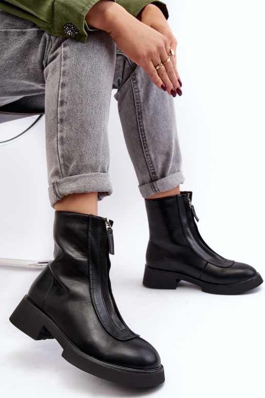 Botas de tacón ancho con cremalleras en color negro Elkasa Botas de tacón ancho con cremalleras en color negro Elkasa