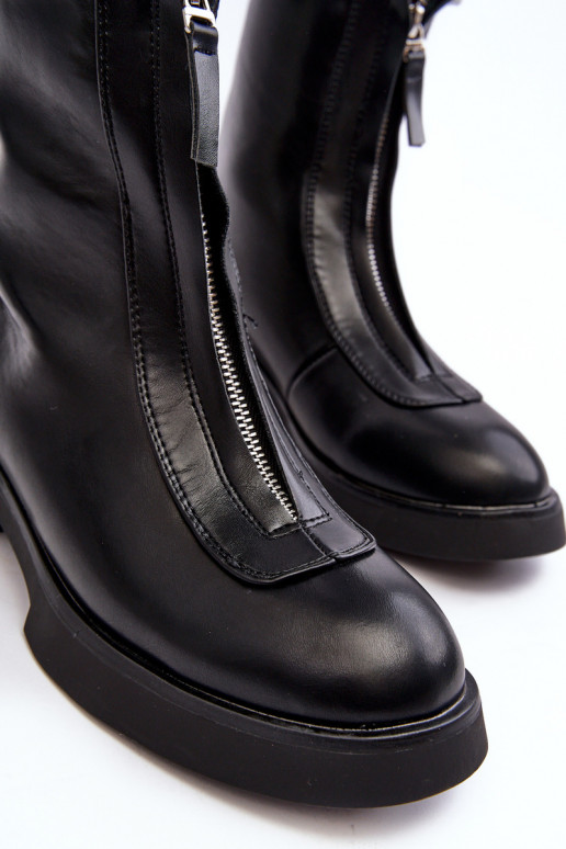 Botas de tacón ancho con cremalleras en color negro Elkasa Botas de tacón ancho con cremalleras en color negro Elkasa