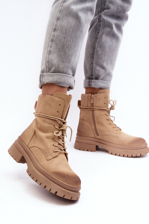 Botas de mujer con suela maciza beige Narelona