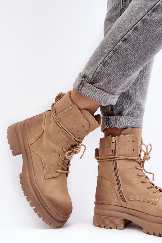 Botas de mujer con suela maciza beige Narelona