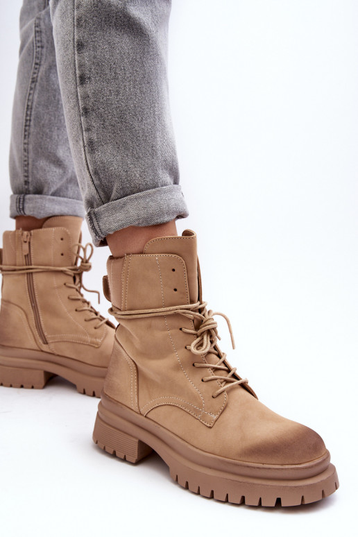 Botas de mujer con suela maciza beige Narelona
