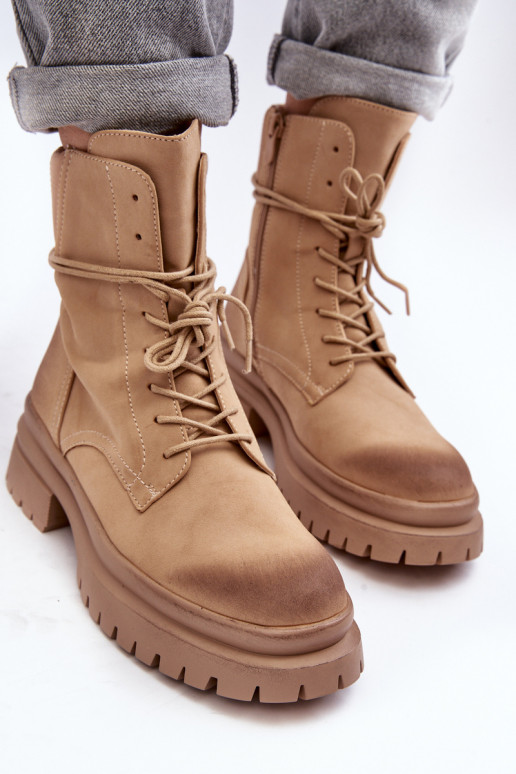 Botas de mujer con suela maciza beige Narelona