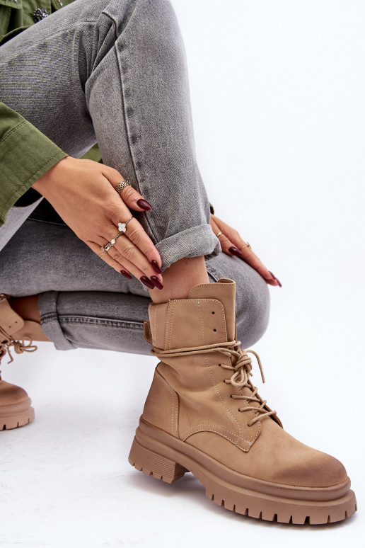 Botas de mujer con suela maciza beige Narelona