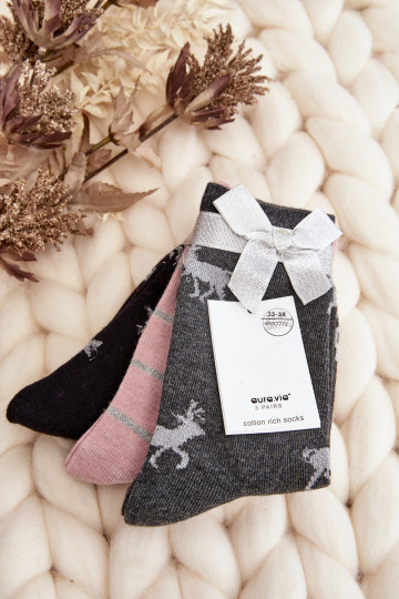 Calcetines navideños 3 unidades gris-rosa 2