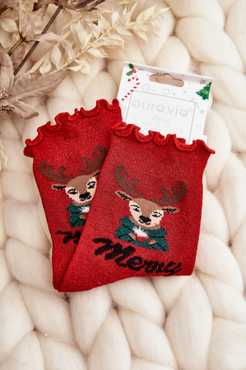 Medias navideñas brillantes con ciervo en color rojo 2