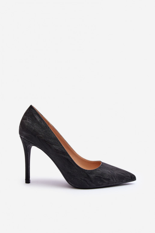 Zapatos de tacón decorados con color negro brillo Klonisa