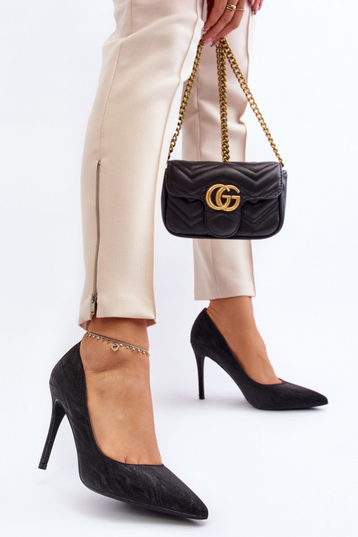 Zapatos de tacón decorados con color negro brillo Klonisa