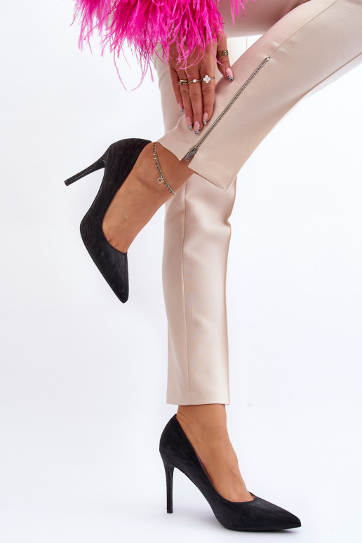 Zapatos de tacón decorados con color negro brillo Klonisa