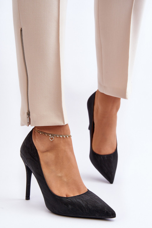 Zapatos de tacón decorados con color negro brillo Klonisa