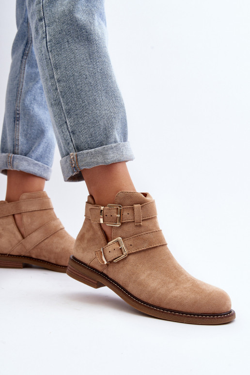 Botas de tacón ancho con rayas en beige Melviana