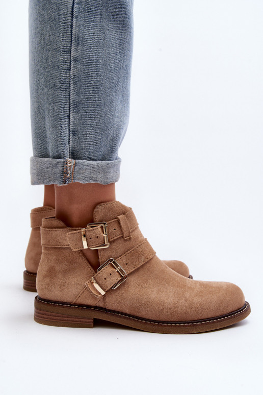 Botas de tacón ancho con rayas en beige Melviana