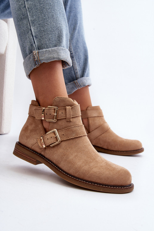 Botas de tacón ancho con rayas en beige Melviana