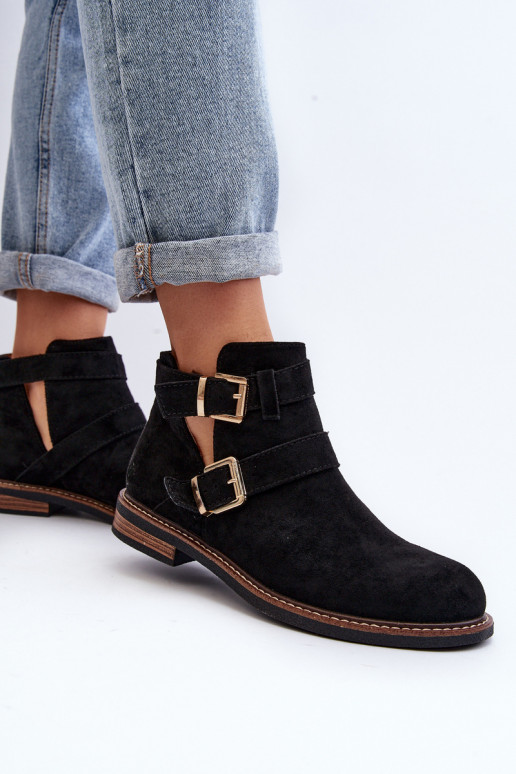 Botas de tacón ancho con rayas en negro Melviana