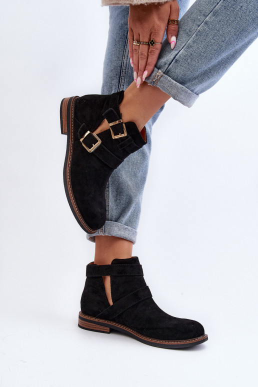 Botas de tacón ancho con rayas en negro Melviana