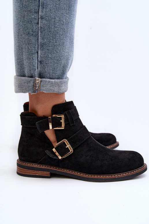 Botas de tacón ancho con rayas en negro Melviana