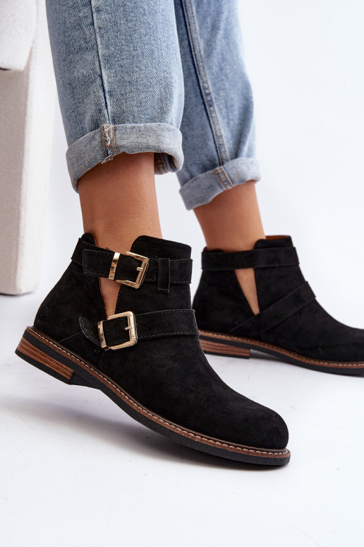 Botas de tacón ancho con rayas en negro Melviana