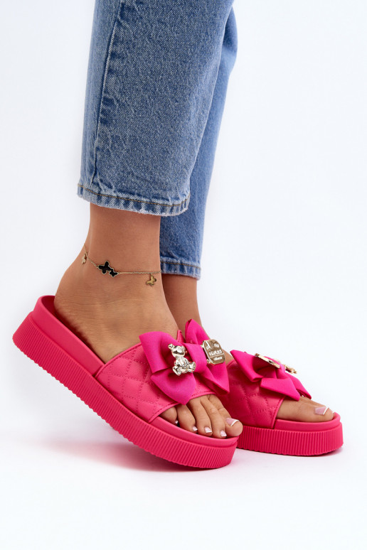 Zapatillas de casa de mujer con lazo y osito fucsia Katterina