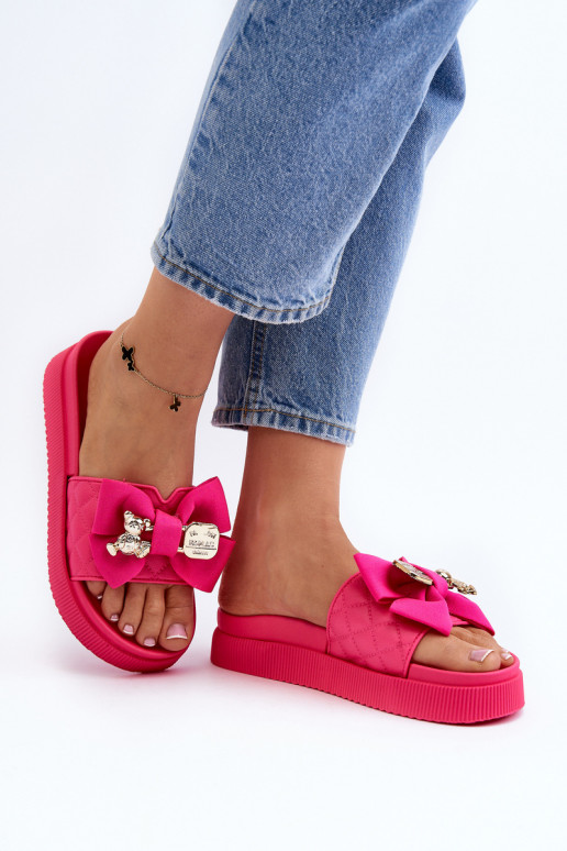 Zapatillas de casa de mujer con lazo y osito fucsia Katterina