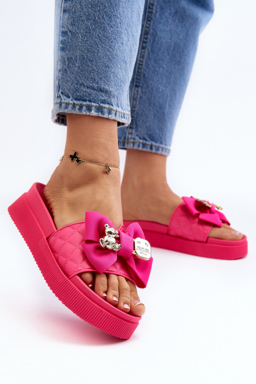 Zapatillas de casa de mujer con lazo y osito fucsia Katterina