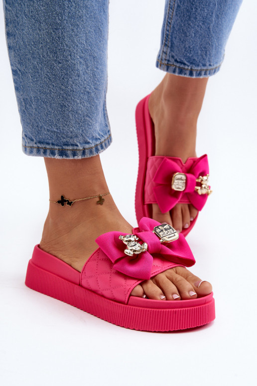 Zapatillas de casa de mujer con lazo y osito fucsia Katterina