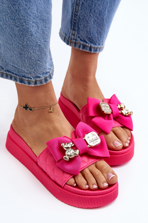 Zapatillas de casa de mujer con lazo y osito fucsia Katterina