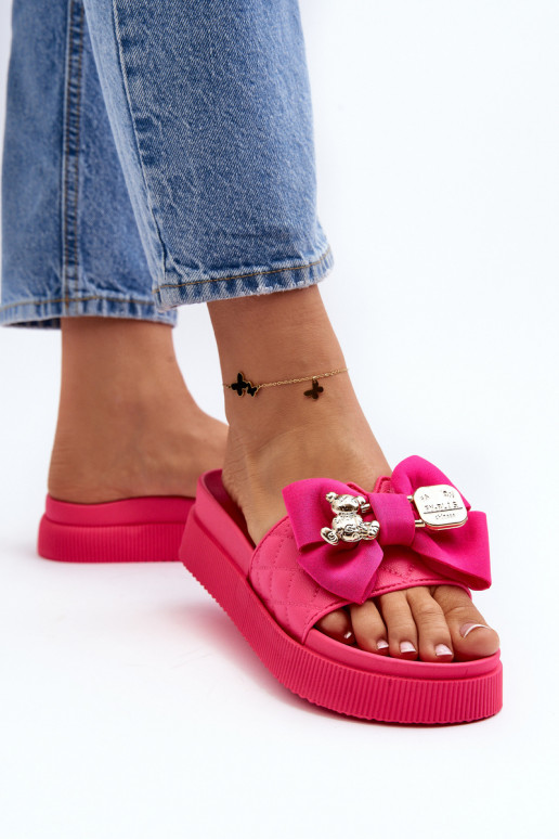Zapatillas de casa de mujer con lazo y osito fucsia Katterina