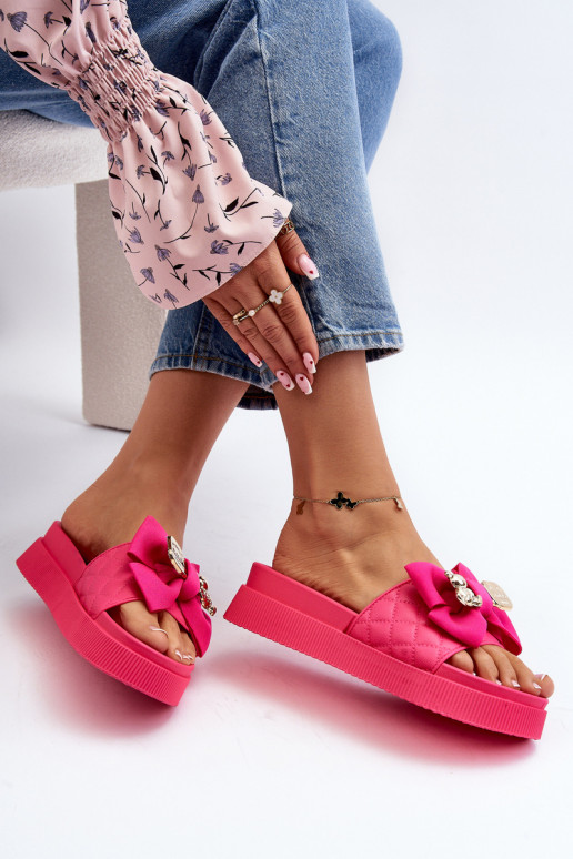 Zapatillas de casa de mujer con lazo y osito fucsia Katterina