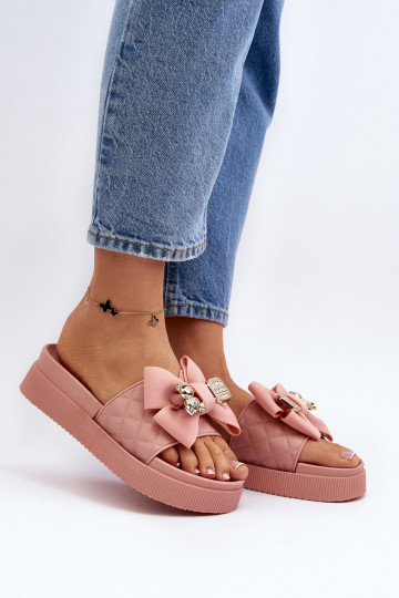 Pantuflas de mujer con lazo y osito, Rožinė Katterina 2