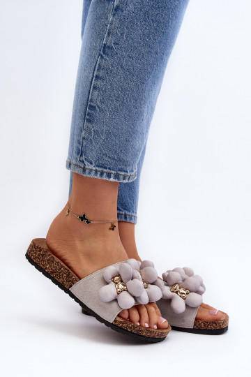 Pantuflas de mujer con bonitos detalles en color gris Bunlia 2