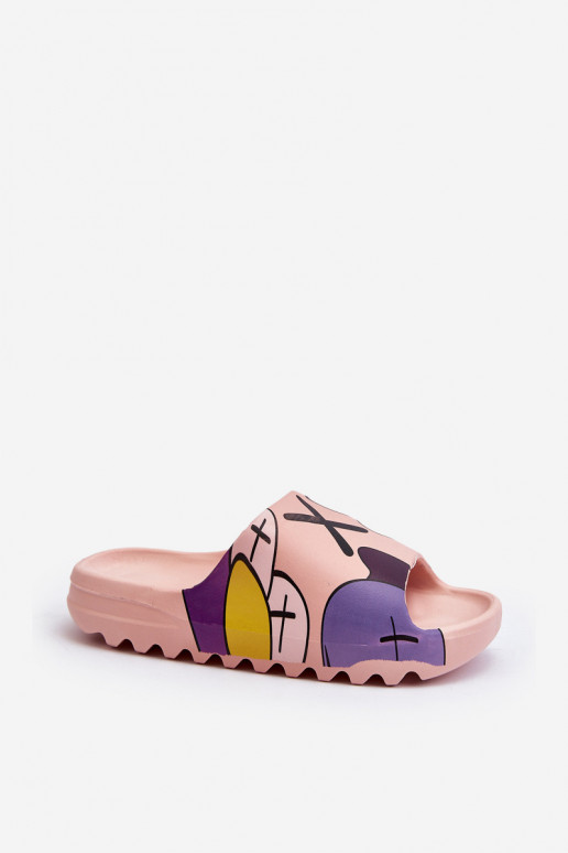 Zapatillas de goma con monstruos rosas.