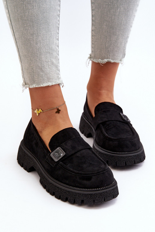 Mocasines de mujer con tiras en color negro Flanila