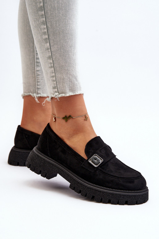 Mocasines de mujer con tiras en color negro Flanila