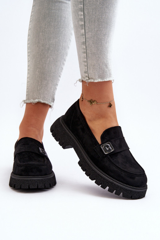 Mocasines de mujer con tiras en color negro Flanila