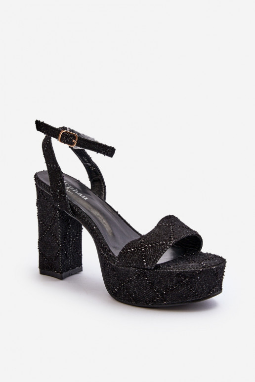 Sandalias denim con tacón en color negro Acrana