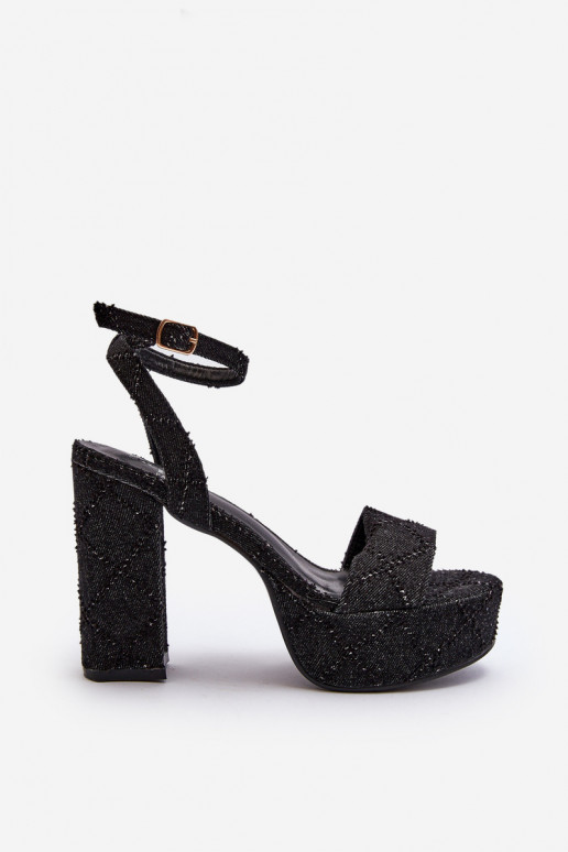 Sandalias denim con tacón en color negro Acrana