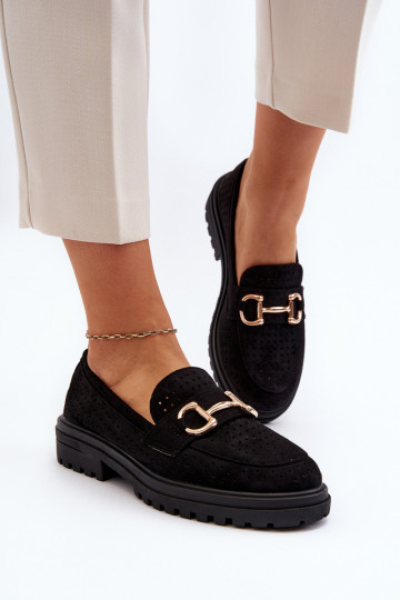 Mocasines de mujer calados con adornos en negro Talesse